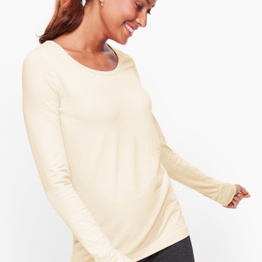 New! Lauren Ralph Lauren long sleeve t-shirt top modern cream 35776